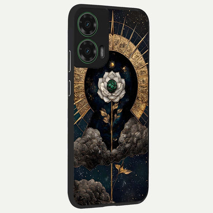  Celestial Lotus Morang back cover For Moto G35 slim fit glass case with vibrant aesthetic design