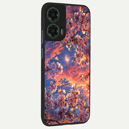  Celestial Sakura Sunset back cover For Moto G35 slim fit glass case with vibrant aesthetic design