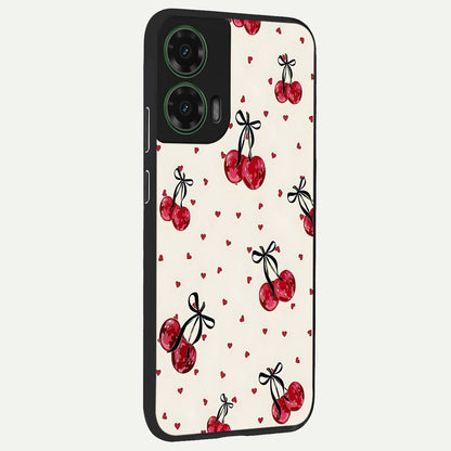  Cherry Heart Bow back cover For Moto G35 slim fit glass case with vibrant aesthetic design