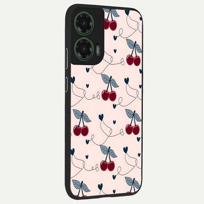 Cherry Heart Line back cover For Moto G35 slim fit glass case with vibrant aesthetic design