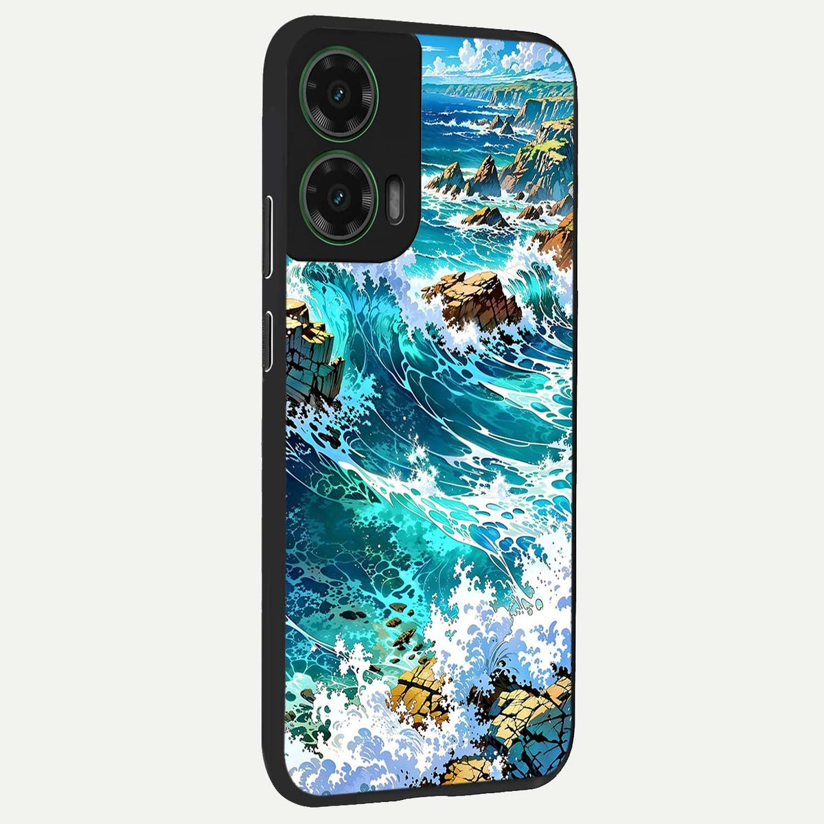  Coastal Blue Waves back cover For Moto G35 slim fit glass case with vibrant aesthetic design