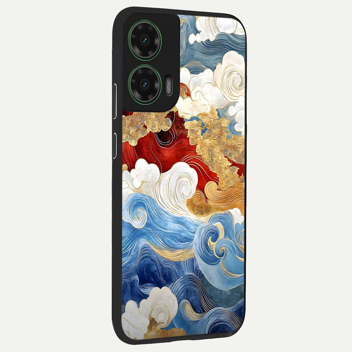  Colored Waves back cover For Moto G35 slim fit glass case with vibrant aesthetic design