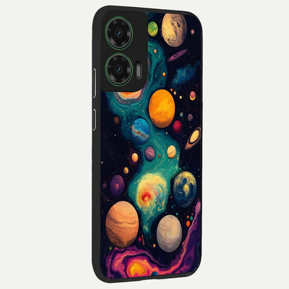  Cosmic Planet Journey back cover For Moto G35 slim fit glass case with vibrant aesthetic design