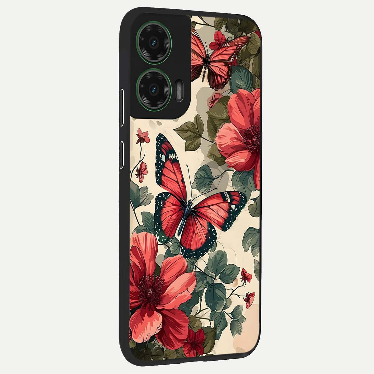  Crimson Butterfly Garden back cover For Moto G35 slim fit glass case with vibrant aesthetic design