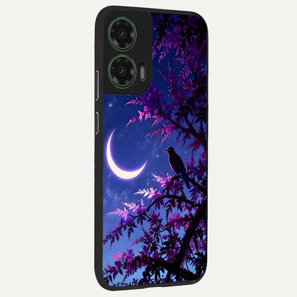  Crow And Moon Scenery back cover For Moto G35 slim fit glass case with vibrant aesthetic design