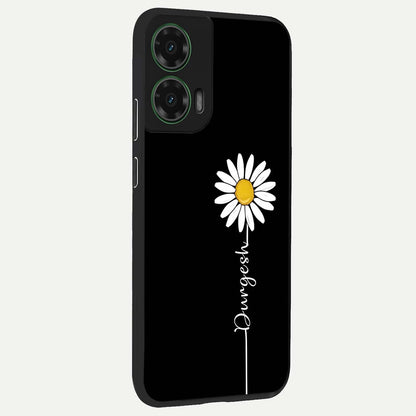  Custom Name White Flower back cover For Moto G35 slim fit glass case with vibrant aesthetic design
