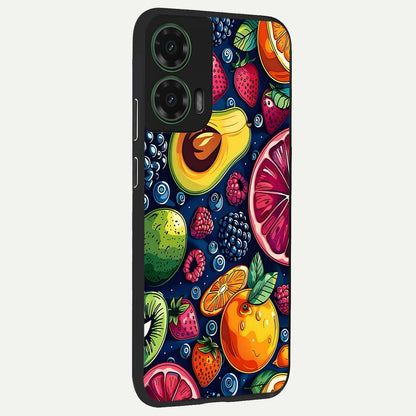  Cute Fruits Art back cover For Moto G35 slim fit glass case with vibrant aesthetic design