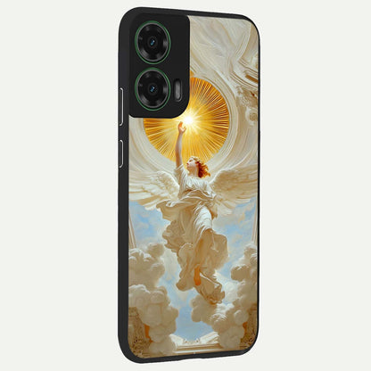  Divine Light Angel back cover For Moto G35 slim fit glass case with vibrant aesthetic design