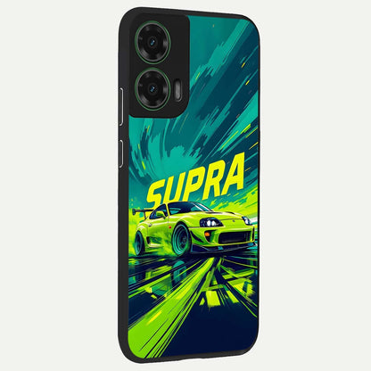  Electric Supra Thunder back cover For Moto G35 slim fit glass case with vibrant aesthetic design