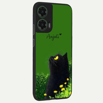  Emerald Cat Custom Name back cover For Moto G35 slim fit glass case with vibrant aesthetic design