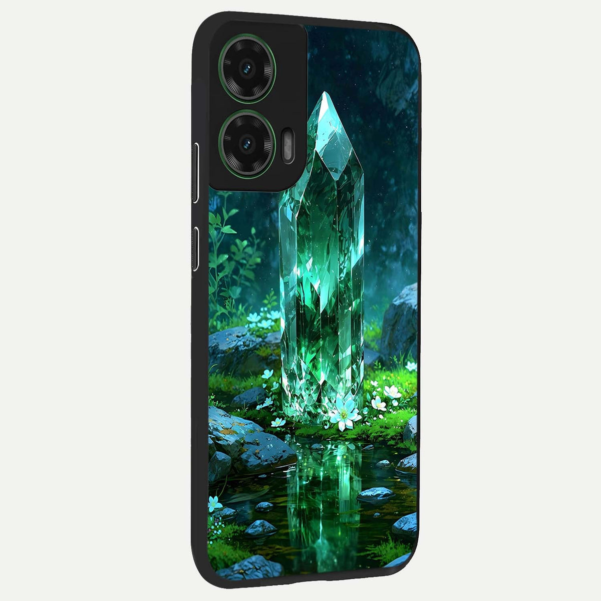  Emerald Light Crystal back cover For Moto G35 slim fit glass case with vibrant aesthetic design