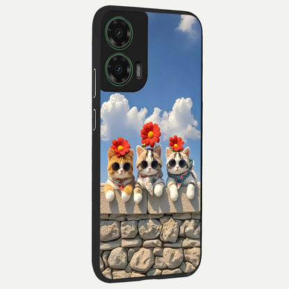  Floral Kitty Squad back cover For Moto G35 slim fit glass case with vibrant aesthetic design