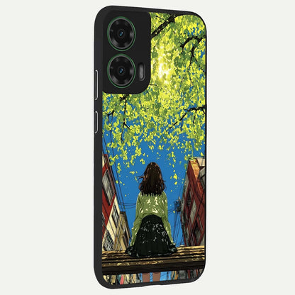  Golden Leaves Glow back cover For Moto G35 slim fit glass case with vibrant aesthetic design