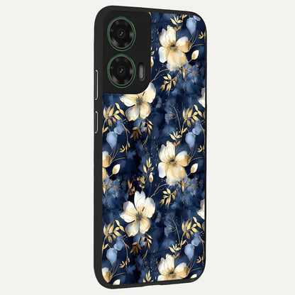  Golden Midnight Bloom back cover For Moto G35 slim fit glass case with vibrant aesthetic design