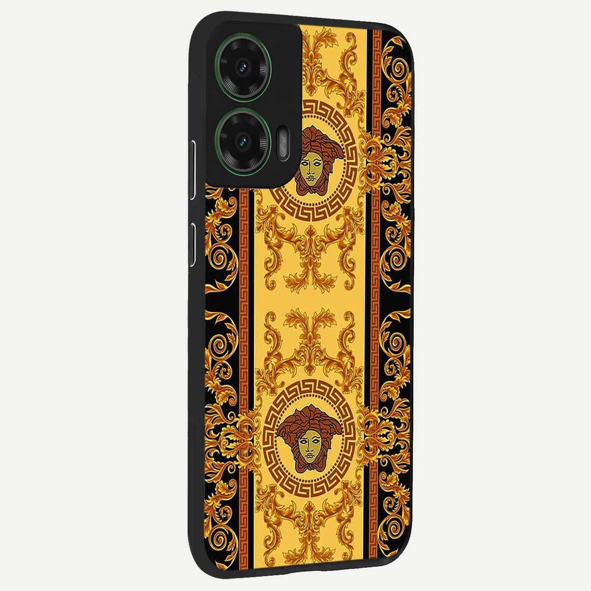  Golden Royal Heritage back cover For Moto G35 slim fit glass case with vibrant aesthetic design