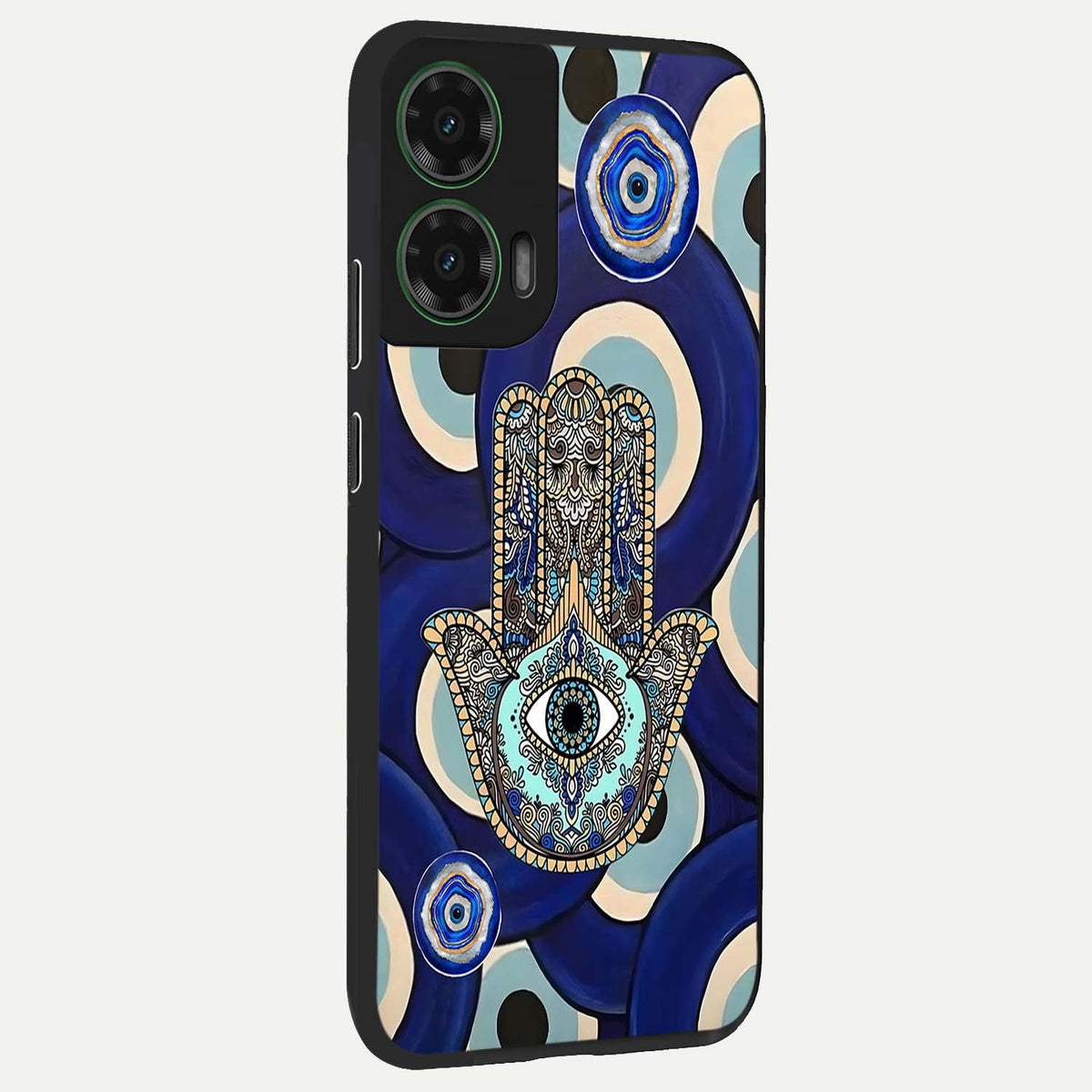  Hamsa Divine Guard back cover For Moto G35 slim fit glass case with vibrant aesthetic design