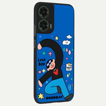  Happy Luck Vibe back cover For Moto G35 slim fit glass case with vibrant aesthetic design