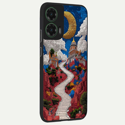  Heavenly Moon Path back cover For Moto G35 slim fit glass case with vibrant aesthetic design