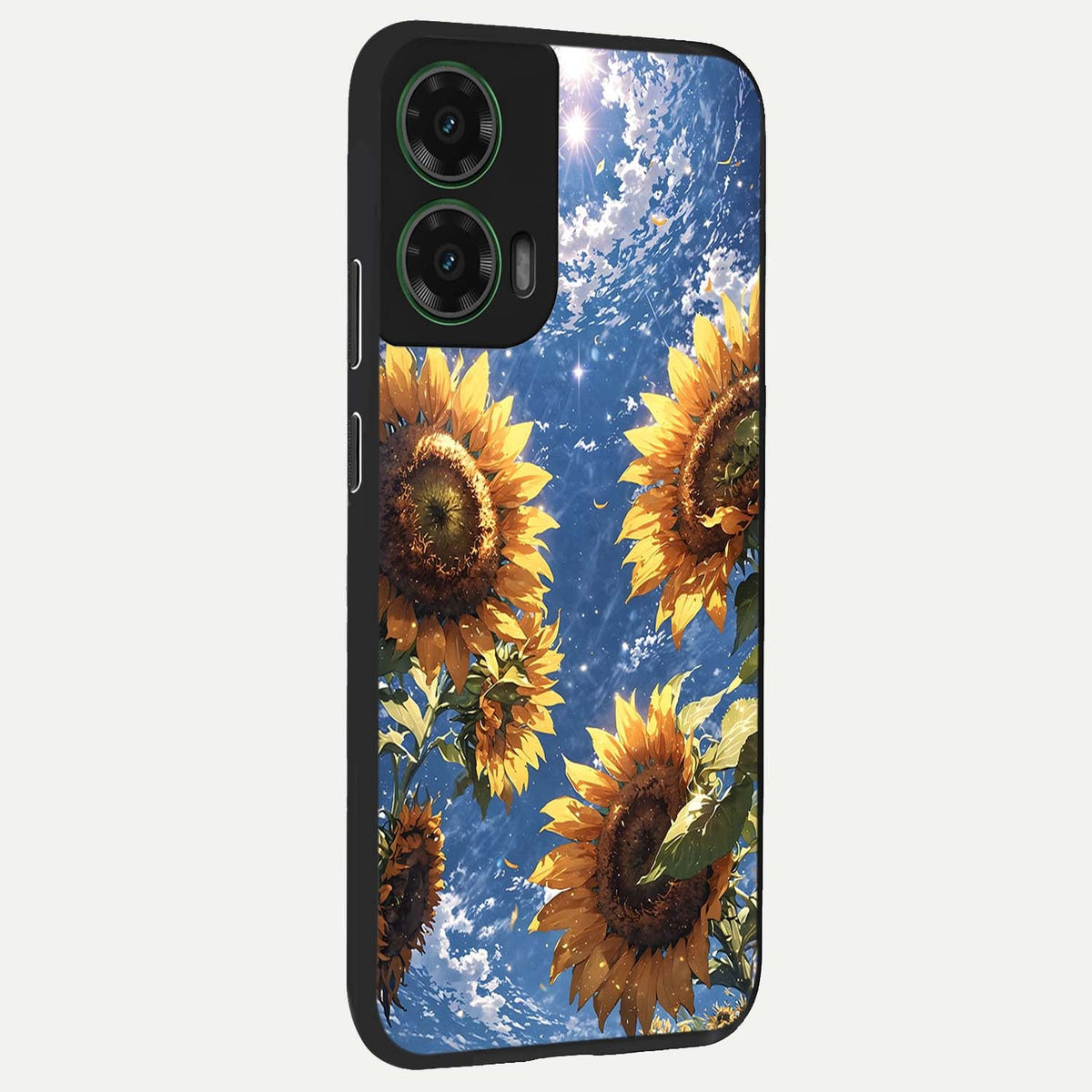  Heavenly Sunflower Rise back cover For Moto G35 slim fit glass case with vibrant aesthetic design