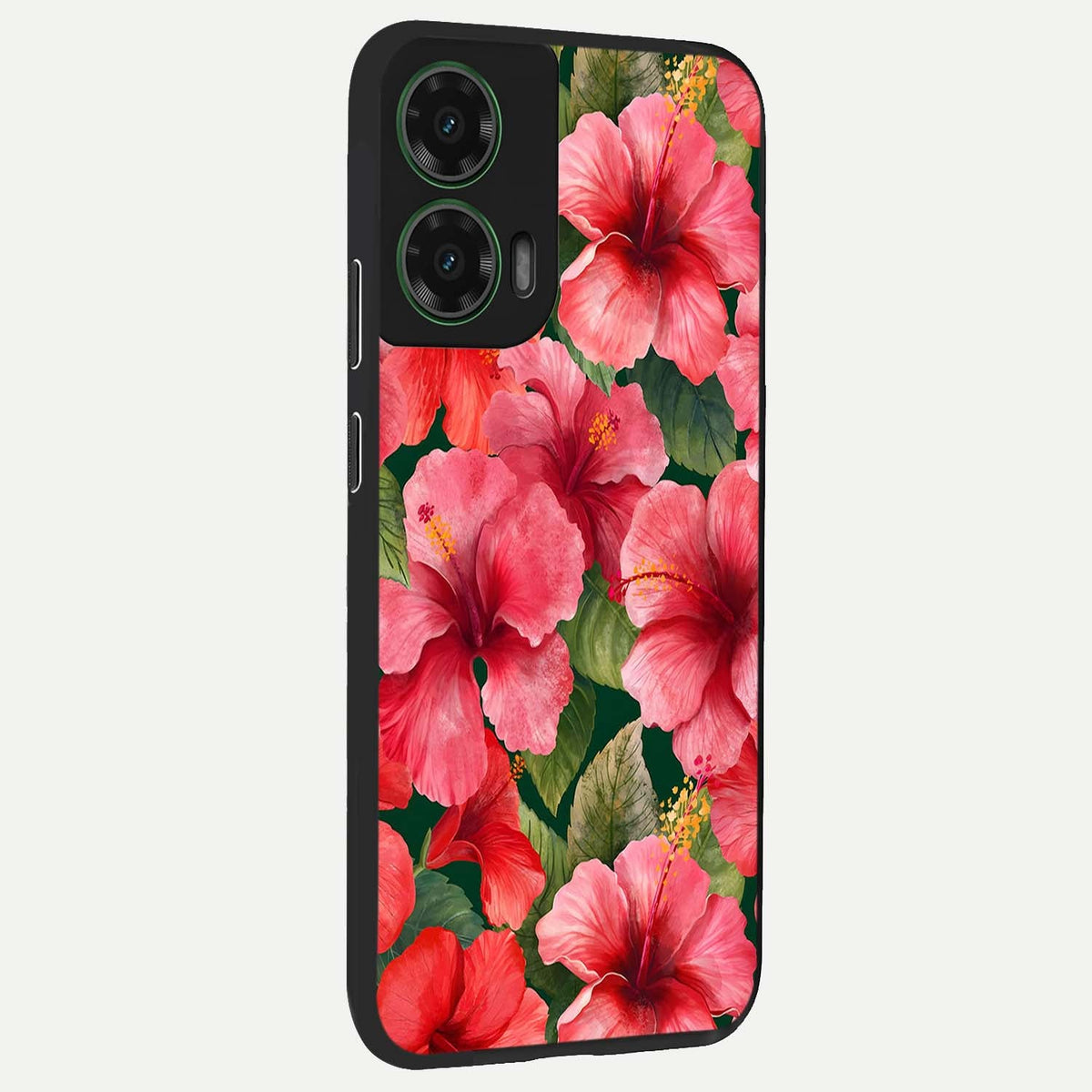  Hibiscus Pattern back cover For Moto G35 slim fit glass case with vibrant aesthetic design