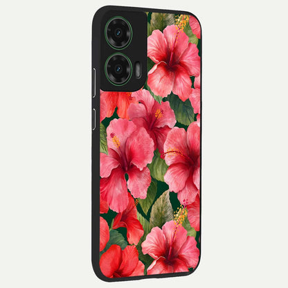  Hibiscus Pattern back cover For Moto G35 slim fit glass case with vibrant aesthetic design