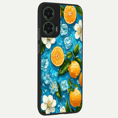  Ice Cube With Orange back cover For Moto G35 slim fit glass case with vibrant aesthetic design