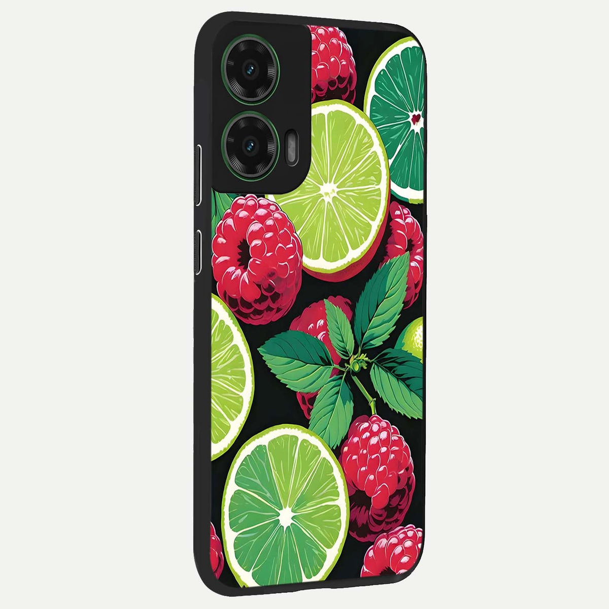  Lime and Raspberry Pattern back cover For Moto G35 slim fit glass case with vibrant aesthetic design