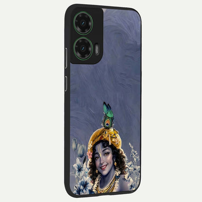  Lord Krishna back cover For Moto G35 slim fit glass case with vibrant aesthetic design