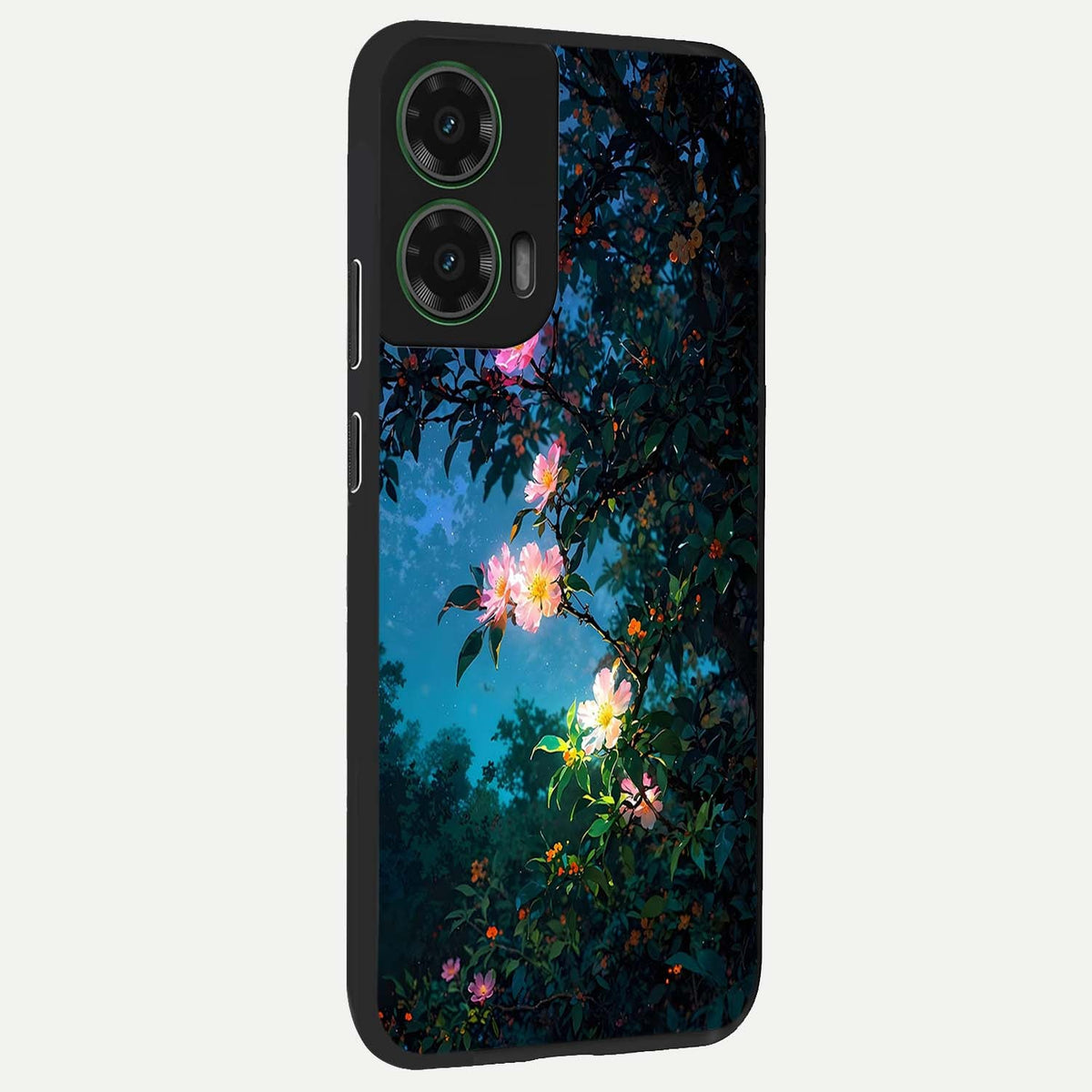  Midnight Bloom Glow back cover For Moto G35 slim fit glass case with vibrant aesthetic design