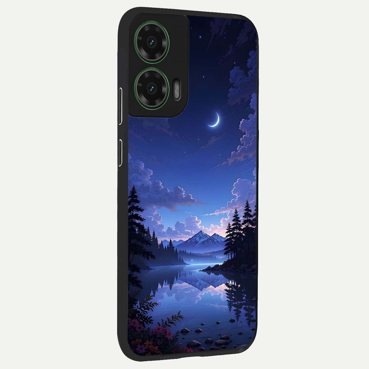  Midnight Lake Peace back cover For Moto G35 slim fit glass case with vibrant aesthetic design