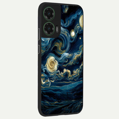  Midnight Sky Whirl back cover For Moto G35 slim fit glass case with vibrant aesthetic design