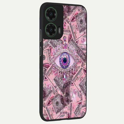  Money Eye Luxe back cover For Moto G35 slim fit glass case with vibrant aesthetic design