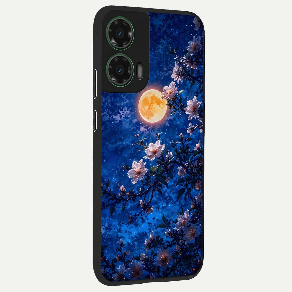  Moonlit Blossoms Night back cover For Moto G35 slim fit glass case with vibrant aesthetic design