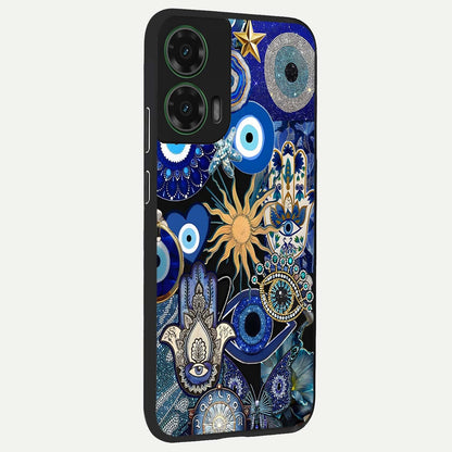  Mystic Blue Evil Eye back cover For Moto G35 slim fit glass case with vibrant aesthetic design