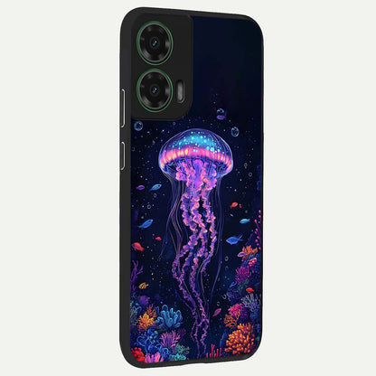  Neon Jellyfish back cover For Moto G35 slim fit glass case with vibrant aesthetic design