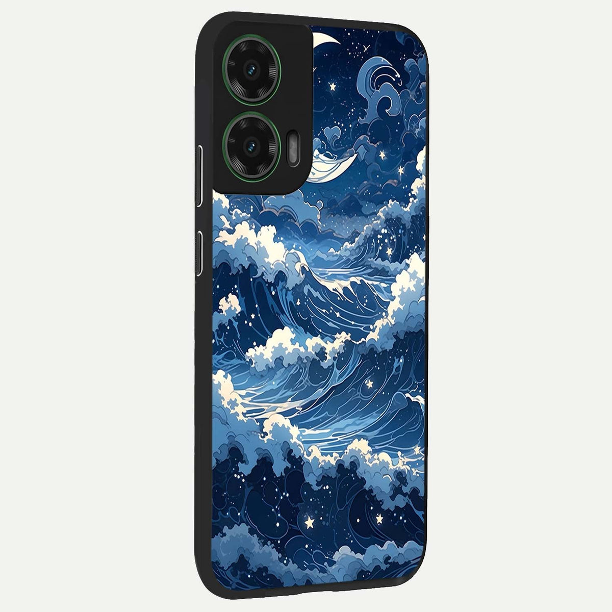  Ocean Moon Waves back cover For Moto G35 slim fit glass case with vibrant aesthetic design