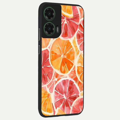  Orange Fruits Pattern back cover For Moto G35 slim fit glass case with vibrant aesthetic design