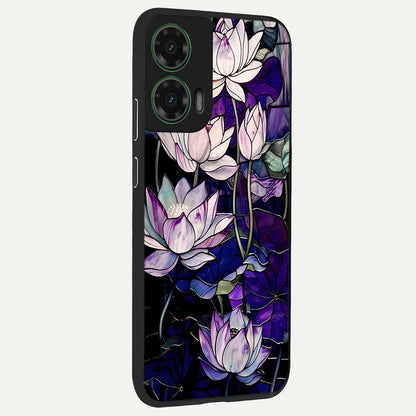  Purple Lotus Pattern back cover For Moto G35 slim fit glass case with vibrant aesthetic design