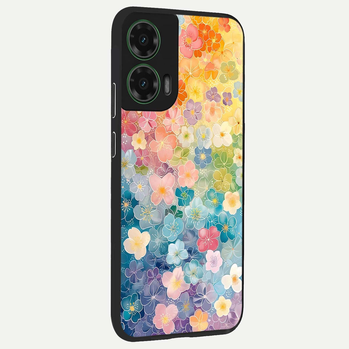  Rainbow Blossom Burst back cover For Moto G35 slim fit glass case with vibrant aesthetic design
