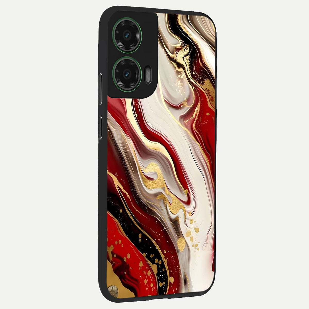  Red And White Marble back cover For Moto G35 slim fit glass case with vibrant aesthetic design