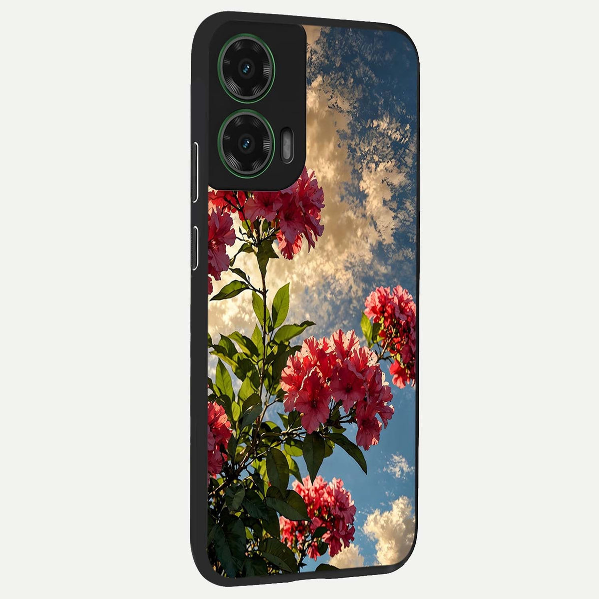  Red Bloom Skies back cover For Moto G35 slim fit glass case with vibrant aesthetic design