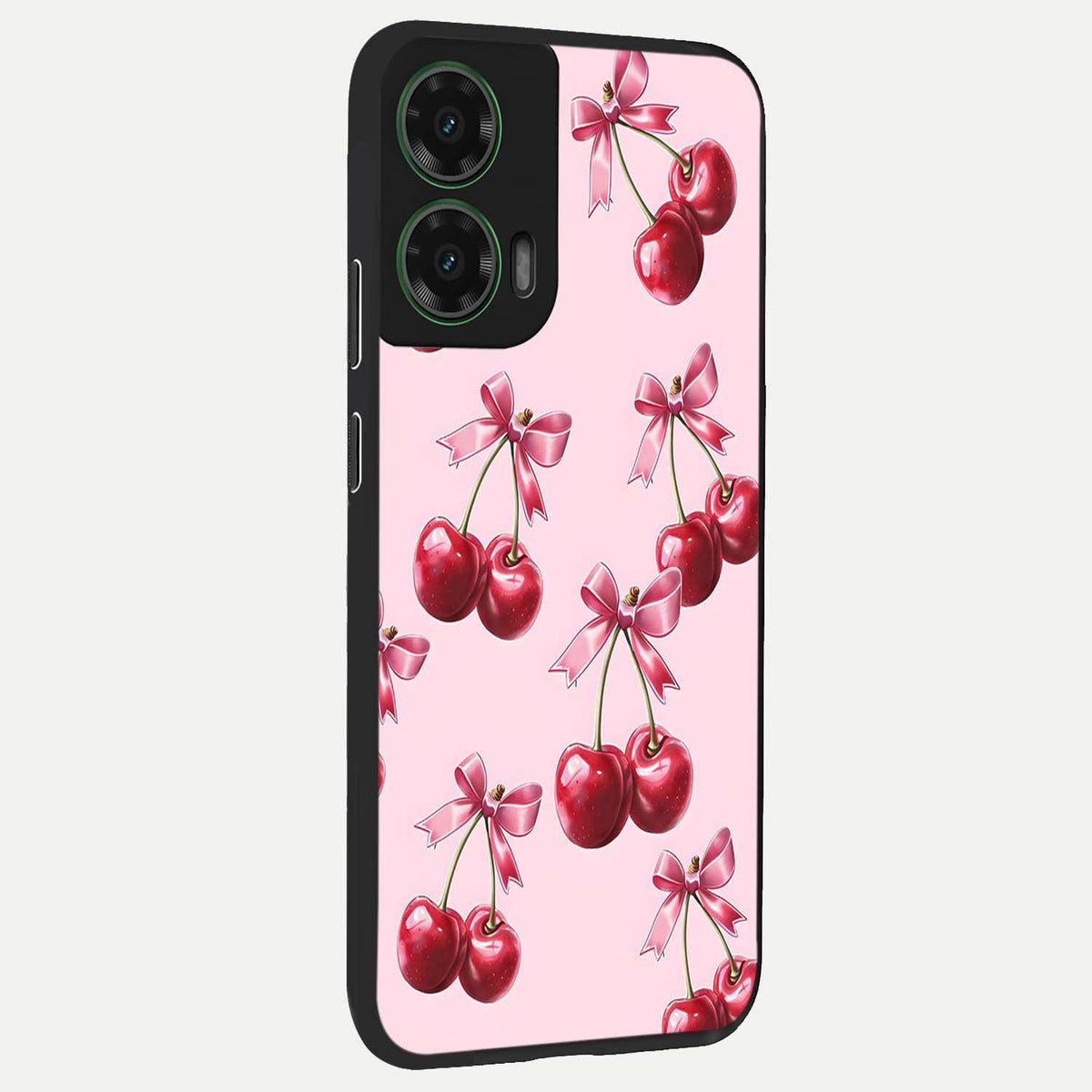  Red Cherries Pattern back cover For Moto G35 slim fit glass case with vibrant aesthetic design