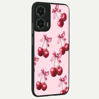  Red Cherries Pattern back cover For Moto G35 slim fit glass case with vibrant aesthetic design