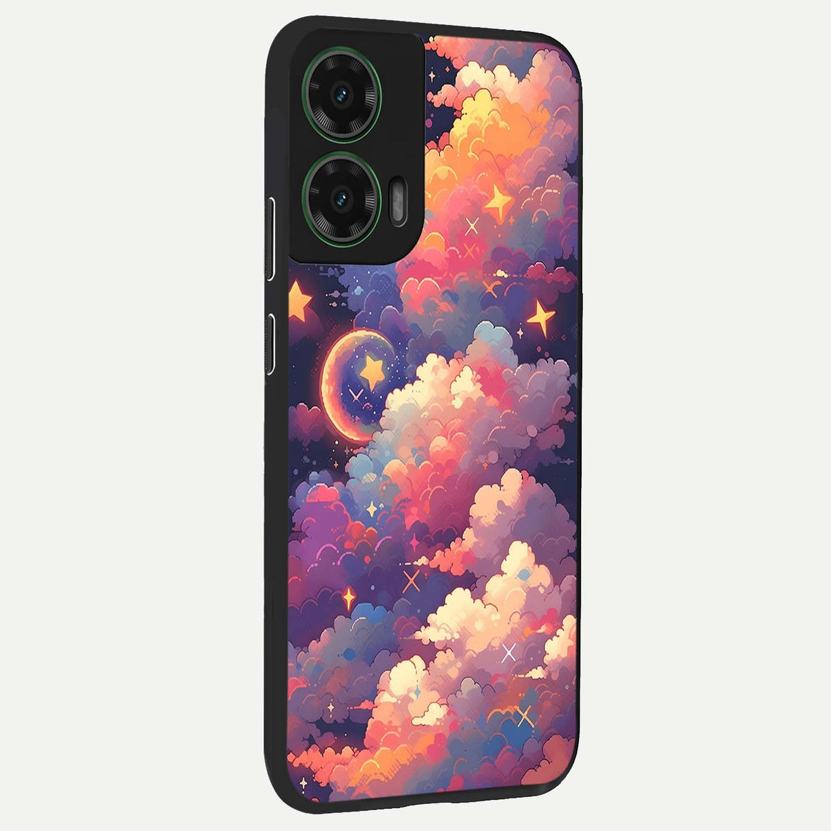  Starlit Dream Clouds back cover For Moto G35 slim fit glass case with vibrant aesthetic design