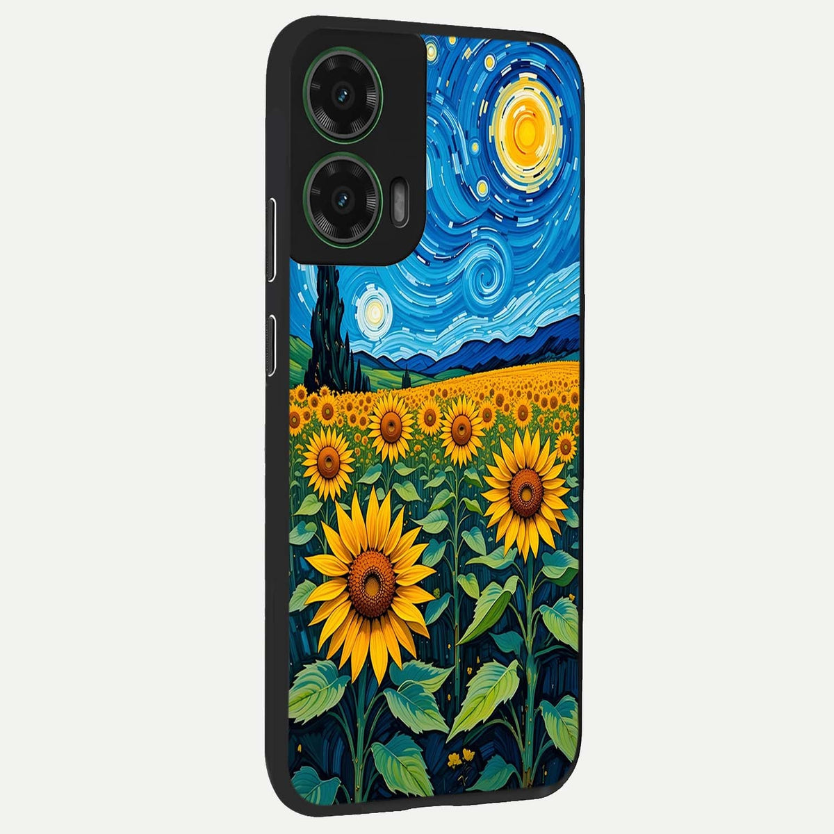  Starry Sunflower Dreams back cover For Moto G35 slim fit glass case with vibrant aesthetic design