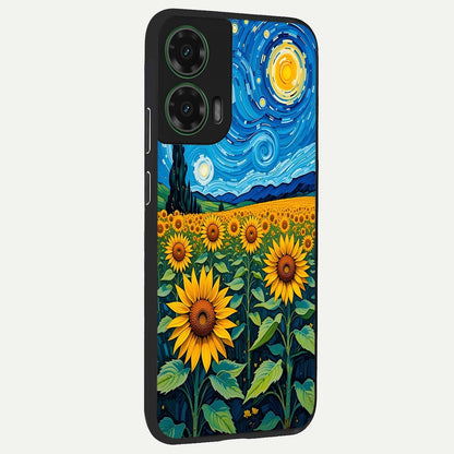  Starry Sunflower Dreams back cover For Moto G35 slim fit glass case with vibrant aesthetic design