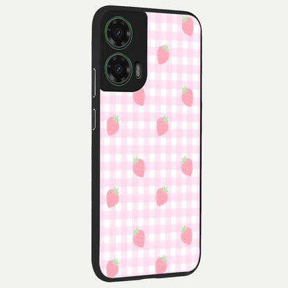  Strawberry Picnic Love back cover For Moto G35 slim fit glass case with vibrant aesthetic design