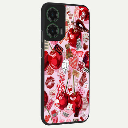  Sweet Cherry Chaos back cover For Moto G35 slim fit glass case with vibrant aesthetic design