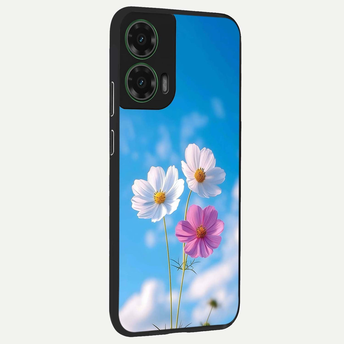  Tripple Flowers With Sky back cover For Moto G35 slim fit glass case with vibrant aesthetic design