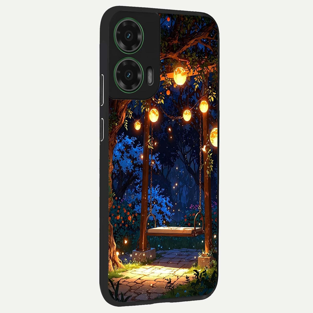  Twilight Garden Swing back cover For Moto G35 slim fit glass case with vibrant aesthetic design